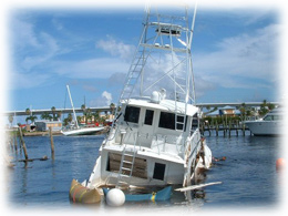 Yacht sinking for vessel salvage service.